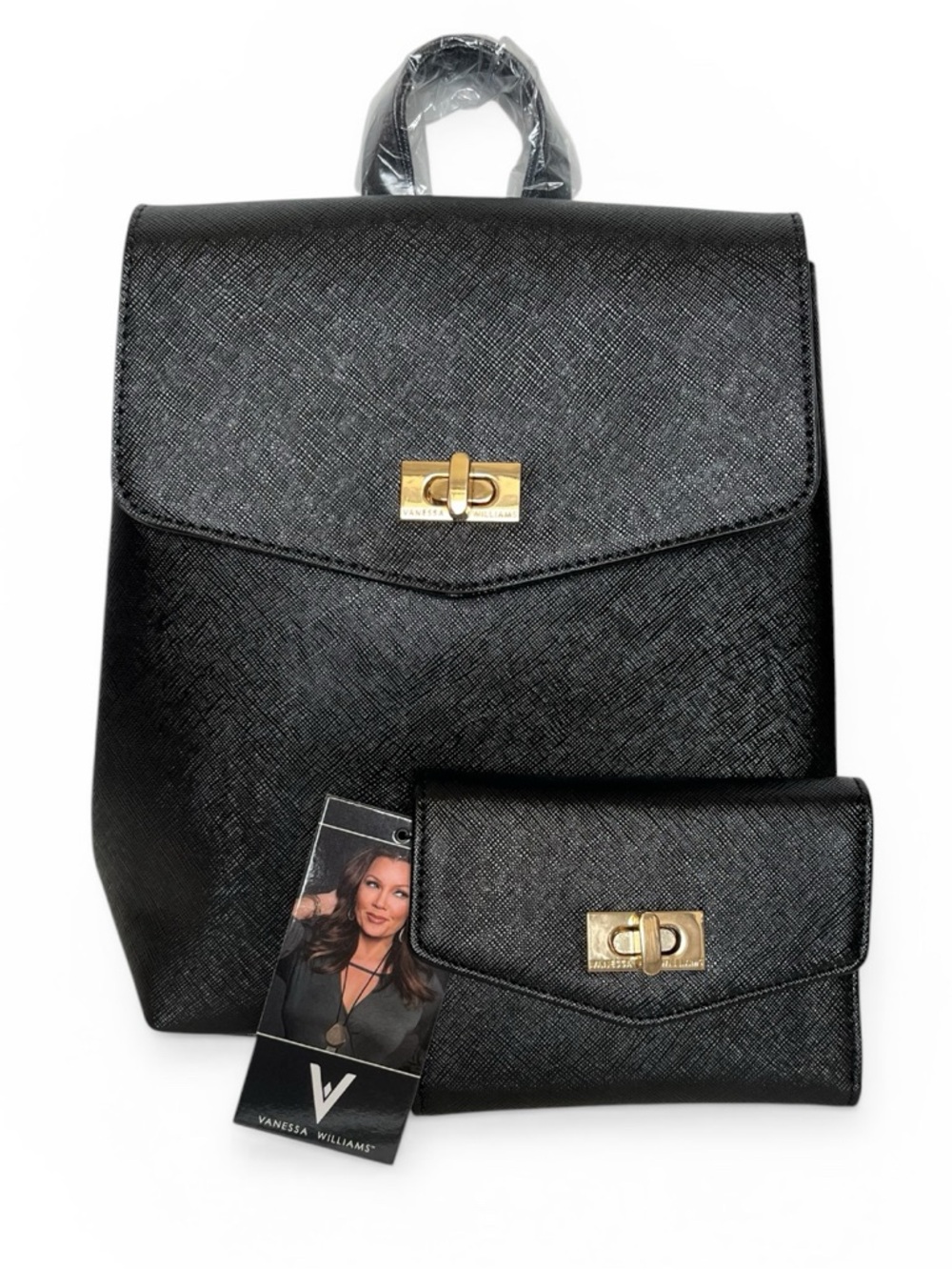 NWT Vanessa Williams Posh Mini Backback and Wallet black